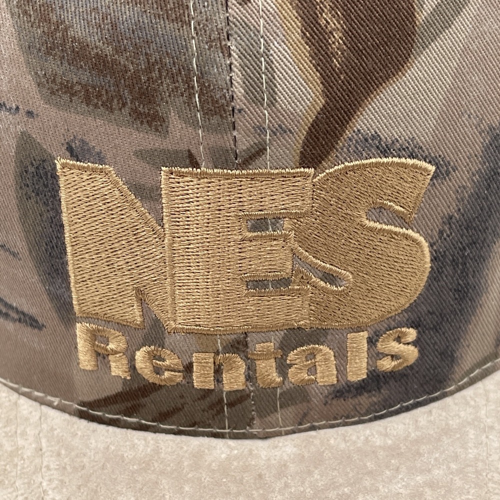 NES Rentals Camouflage Hat Tan Faux Suede Brim Adjustable Gear Up Promo Cap - Picture 4 of 13